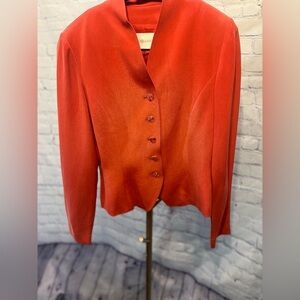 Dana Buchman 100% Silk Blazer, Coral Red Color with pearly buttons size 4